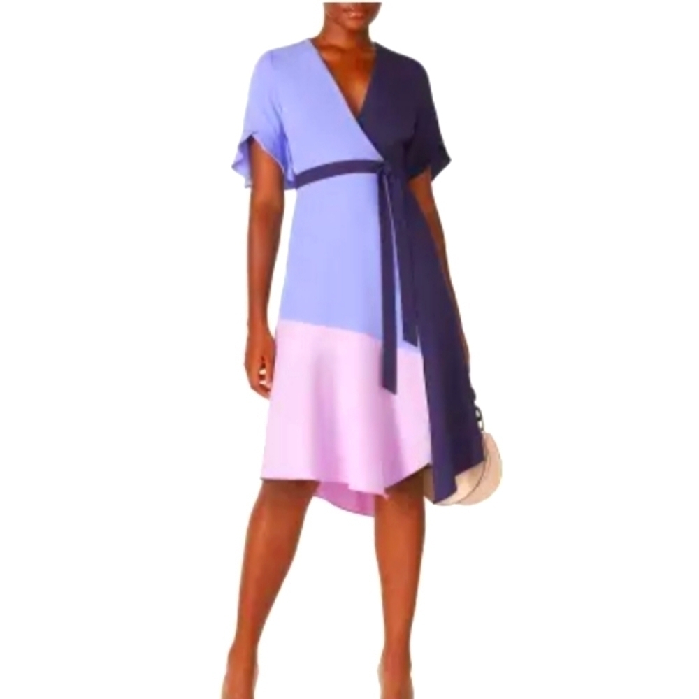 Hutch Colorblock Wrap Midi Dress in Lavender, Lilac and Navy